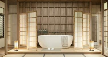 el bañera y baño en baño japonés wabi sabi estilo foto