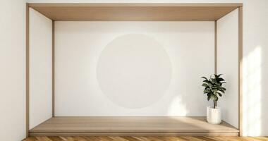 Modern japan style empty room decorated with white slat wall. photo