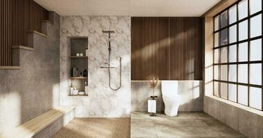 el bañera y baño en baño japonés wabi sabi estilo .3d representación foto