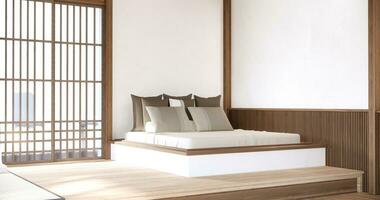 Modern japan style bedroom decorated and minimalist bed. photo