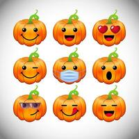Set of positive pumpkin emoticons. Bright characters, vector