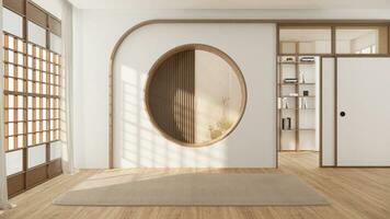 Architecture and interior concept Empty room and wood panels wall background 3D illustration rendering photo