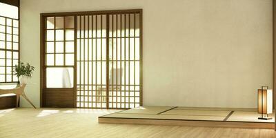 Nihon room design interior with door paper and wall on tatami mat floor room japanese style. photo