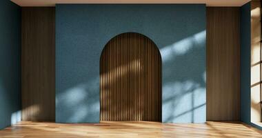 blue room and wood panels wall background 3D illustration rendering photo