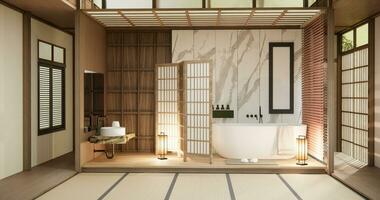 The Bath and toilet on bathroom japanese wabi sabi style photo