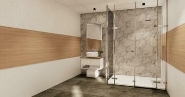 The Bath and toilet on bathroom japanese wabi sabi style .3D rendering photo