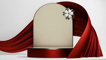 Red stage podium decoration suitable for products.3D rendering photo