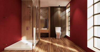 The Bath and toilet on bathroom japanese wabi sabi style .3D rendering photo