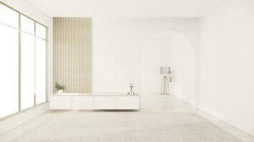 Living room, cabinet Tv minimalist design muji style.3D rendering photo