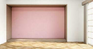 Modern japan style empty room decorated with white slat wall. photo