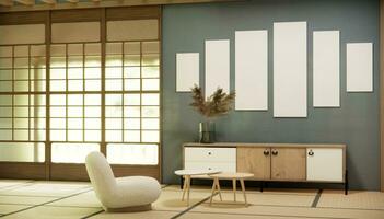 moderno Japón estilo y decorado con televisión gabinete en pared. foto