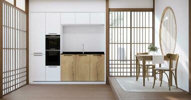 Modern japan style kitchen room and dining table on wood floor. photo