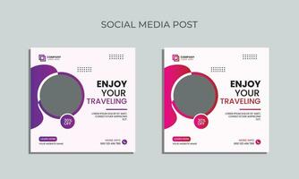 Vector traveling social media post design. editable square banner for social media. traveling agency post template.