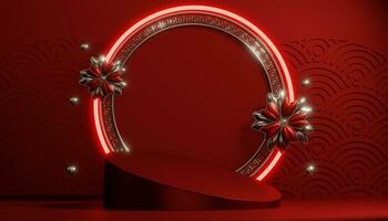 Red stage podium decoration suitable for products.3D rendering photo