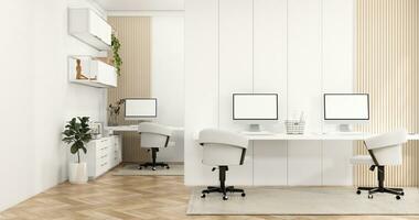 The interior Computer and office tools on desk room muji style interior design. photo