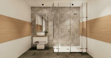 The Bath and toilet on bathroom japanese wabi sabi style .3D rendering photo