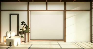 minimalista japandi estilo vivo habitación decorado con sofá foto