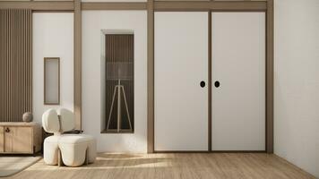 Muji style, Empty wooden room,Cleaning japandi room interior, 3D rendering photo