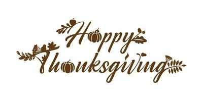 Happy Thanksgiving Day holiday lettering. Creative congrats with pumpkins. Cute decoration vector