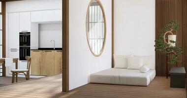 Modern japan style bedroom decorated and minimalist bed. photo