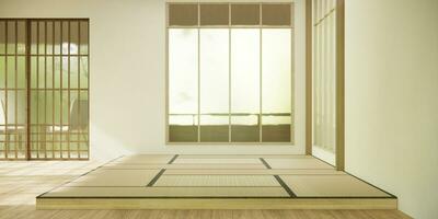 Nihon room design interior with door paper and wall on tatami mat floor room japanese style. photo