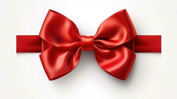 Red bow on a wooden background. Generative Ai photo