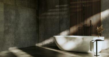 The Bath and toilet on bathroom japanese wabi sabi style .3D rendering photo