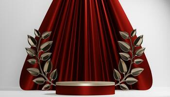 Red stage podium decoration suitable for products.3D rendering photo