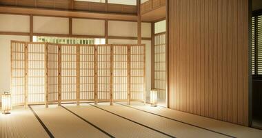 interior, vacío habitación y tatami estera piso habitación japonés estilo. foto