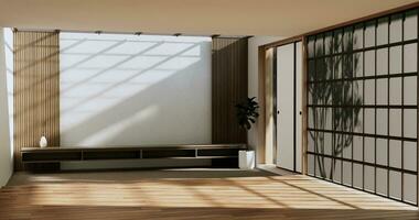 Cabinet room wooden interior wabisabi style.3D rendering photo