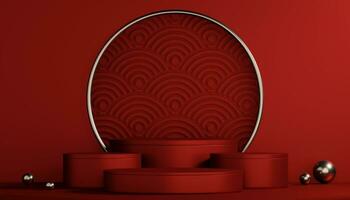 Red podium show cosmetic product geometric photo