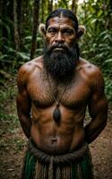 photo of savage barbaric tribal in the jungle , generative AI