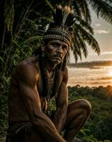 foto de salvaje bárbaro tribal en el selva , generativo ai