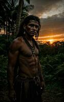 foto de salvaje bárbaro tribal en el selva , generativo ai