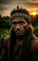 foto de salvaje bárbaro tribal en el selva , generativo ai