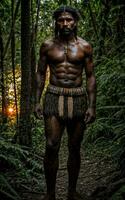 foto de salvaje bárbaro tribal en el selva , generativo ai