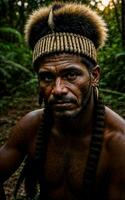 foto de salvaje bárbaro tribal en el selva , generativo ai