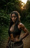 photo of savage barbaric tribal in the jungle , generative AI