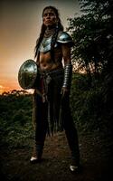 foto de salvaje bárbaro tribal con armadura , generativo ai