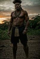 foto de salvaje bárbaro tribal en el selva , generativo ai