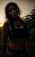 foto de salvaje bárbaro tribal en el selva , generativo ai