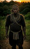 foto de salvaje bárbaro tribal con armadura , generativo ai