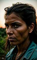 photo of savage tribal woman in the jungle, generative AI