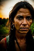 photo of savage tribal woman in the jungle, generative AI