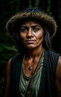 photo of savage tribal woman in the jungle, generative AI