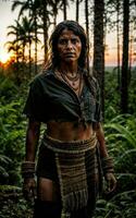 photo of savage tribal woman in the jungle, generative AI