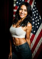 photo of american people with flag, generative AI