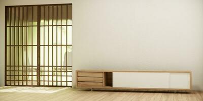 gabinete en pasillo limpiar japonés minimalista habitación interior. foto