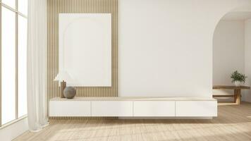 Living room, cabinet Tv minimalist design muji style.3D rendering photo