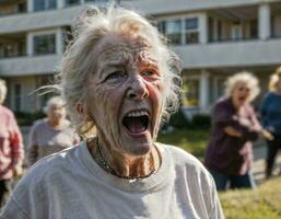 photo of angry senior people in nursing home, generative AI